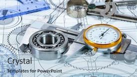  Presentation with engineering drawing tools - Presentation design with radius - technical drawing and tools background and a light blue colored foreground