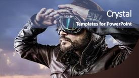  Presentation with pilot - PPT theme having raf - pilot with glasses and vintage background and a ocean colored foreground