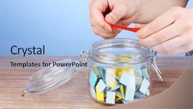  Presentation with raffle - Audience pleasing presentation theme consisting of raffle - hands holding piece of paper backdrop and a light blue colored foreground