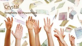  Presentation with raffle - Audience pleasing slide set consisting of raffle - many hands reaching for euro backdrop and a cream colored foreground