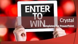  Presentation with win win - Audience pleasing presentation consisting of raffle - tablet pc with text enter backdrop and a tawny brown colored foreground