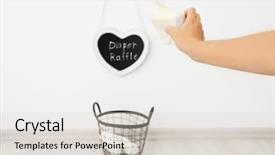 Presentation with tossing - PPT layouts consisting of raffle - woman tossing diaper into basket background and a light gray colored foreground