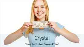  Presentation with raffle - Colorful theme enhanced with raffle winner - happy woman holding 50 dollar backdrop and a light blue colored foreground