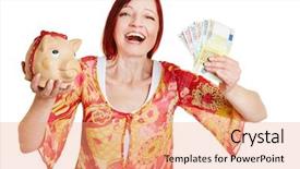  Presentation with piggy bank broken piggybank - Theme having many spiral shells of snails abstract photo background and a coral colored foreground