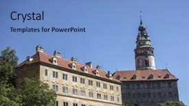  Presentation with prague - Presentation design consisting of raft building - cesky krumlov castle closeup prague background and a teal colored foreground