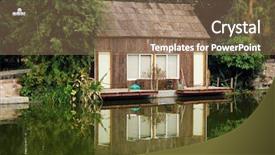  Presentation with villa - Presentation theme enhanced with raft building - villa on the lake background and a  colored foreground