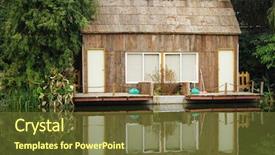  Presentation with villa - Amazing PPT theme having raft building - villa on the lake backdrop and a tawny brown colored foreground