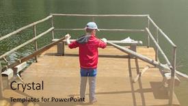  Presentation with rafting - Presentation theme featuring rafting - boy standing in the raft background and a coral colored foreground