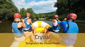  Presentation with rafting - Cool new slide deck with rafting - group of friends backdrop and a yellow colored foreground