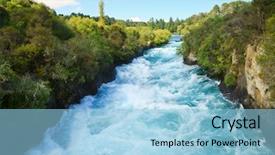  Presentation with falls - Colorful slides enhanced with rafting - narrow canyon of huka falls backdrop and a light blue colored foreground