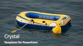  Presentation with ship boat and sea - Colorful slide set enhanced with rafting boating - inflatable small boat at sea backdrop and a dark gray colored foreground