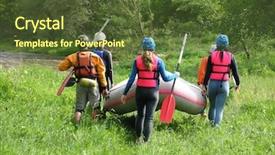  Presentation with boat river - Amazing slide deck having rafting team carrying the boat backdrop and a tawny brown colored foreground