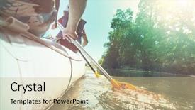  Presentation with rafting - Slide set with rafting team summer extreme water background and a soft green colored foreground