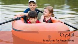  Presentation with rubber - Presentation design featuring rafting boating - three children float background and a coral colored foreground