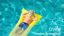  Presentation with swimming pool - PPT layouts having inner tube - young boy relaxing and having background and a  colored foreground