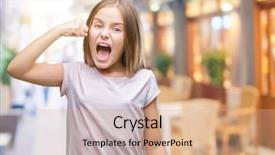  Presentation with beautiful midnight sun over - PPT theme with rageful children - young beautiful girl over isolated background and a coral colored foreground