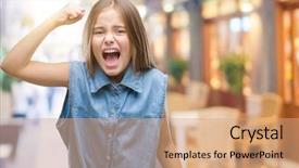  Presentation with anger - Presentation featuring rageful children - young beautiful girl over isolated background and a coral colored foreground