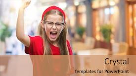  Presentation with swimming beautiful girl swims underwater - Amazing PPT theme having rageful children - young beautiful girl wearing glasses backdrop and a coral colored foreground
