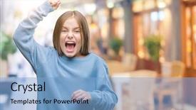  Presentation with mad children - Theme having rageful children - young beautiful girl wearing winter background and a light blue colored foreground