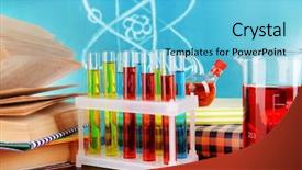  Presentation with glassware - PPT layouts enhanced with ragents lab - glassware with chemical agent background and a light blue colored foreground