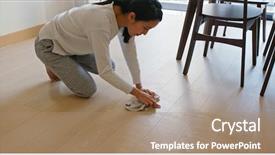  Presentation with wash - PPT theme featuring ragged - housewife woman wash the floor background and a coral colored foreground