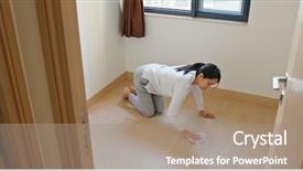  Presentation with wash - Slide deck enhanced with ragged - housewife woman wash the floor background and a coral colored foreground