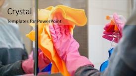  Presentation with rubber gloves - Beautiful PPT layouts featuring ragged - image of female hands backdrop and a coral colored foreground