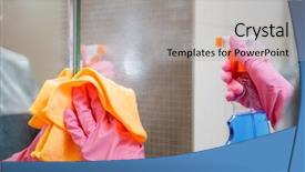  Presentation with rubber gloves - Slide set having ragged - photo of female hands background and a light gray colored foreground