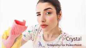  Presentation with room cleaning - Beautiful presentation theme featuring ragged - photo of pretty woman 20s backdrop and a lemonade colored foreground