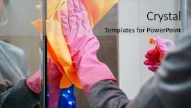  Presentation with rubber gloves - Colorful presentation theme enhanced with ragged - picture of female hands backdrop and a light gray colored foreground