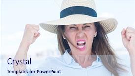  Presentation with anger - Presentation enhanced with raging sea - beautiful middle age woman traveling background and a sky blue colored foreground