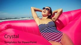  Presentation with blue rose - Audience pleasing presentation theme consisting of raging sea - fantastic woman grinning from ear backdrop and a red colored foreground