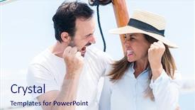  Presentation with sailboat - Cool new PPT layouts with raging sea - middle age couple traveling backdrop and a sky blue colored foreground