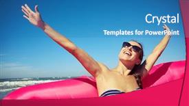  Presentation with pretty female military - Theme with raging sea - pretty smiling female enjoying background and a teal colored foreground