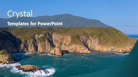  Presentation with sea - Audience pleasing PPT layouts consisting of raging-sea-on-the-cliffs backdrop and a teal colored foreground