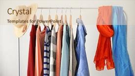  Presentation with clothes - Audience pleasing theme consisting of rail - hangers with different female clothes backdrop and a lemonade colored foreground