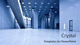  Presentation with rail - Cool new presentation theme with rail gate - empty blue hall in office backdrop and a  colored foreground