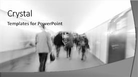  Presentation with city people walking - Theme having rail gate - people crowd walking background and a white colored foreground