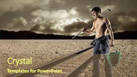  Presentation with rail - Slides consisting of rail road maintenance - worker with tools near background and a  colored foreground