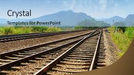  Presentation with railroad - Colorful slide set enhanced with rail road tracks backdrop and a light blue colored foreground