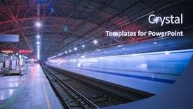  Presentation with maglev train high speed way - Audience pleasing PPT theme consisting of rail track - background of the high-speed train backdrop and a  colored foreground