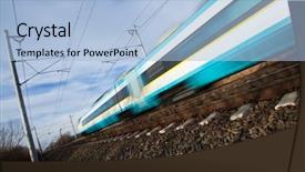  Presentation with train bridge - Presentation enhanced with rail track - fast train passing background and a light blue colored foreground