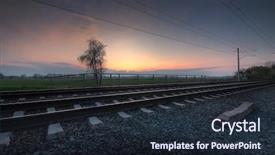  Presentation with railroad crossing railroad crossing sign - Amazing PPT theme having rail track - railroad at dusk backdrop and a wine colored foreground