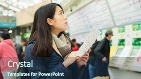  Presentation with rail track - Amazing slides having rail track - woman looking for direction backdrop and a navy blue colored foreground