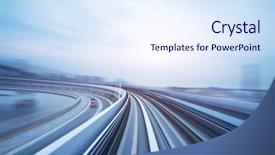  Presentation with rail track - Slide deck having rail track and cityscape background and a sky blue colored foreground