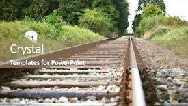  Presentation with railroad - Beautiful presentation theme featuring rail train tracks - empty railroad near forest backdrop and a coral colored foreground