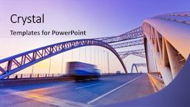  Presentation with rail bridge - Slide deck with rail transport - road through the bridge background and a light blue colored foreground