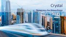  Presentation with financial center - Colorful PPT theme enhanced with rail transport - very high-speed train go backdrop and a sky blue colored foreground