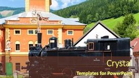  Presentation with engine - Presentation theme having railay-museum-with-steam-engine background and a tawny brown colored foreground