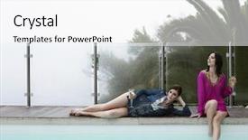  Presentation with railing - Amazing slides having railing - beautiful young women with champagne backdrop and a white colored foreground